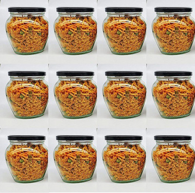 Adhunyk Glass Grocery Container  - 400 ml(Pack of 12, Clear)