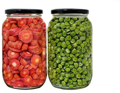 MOOZICO Glass Grocery Container  - 1000 ml(Pack of 2, Black)