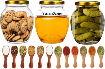 VarniZone Glass Grocery Container  - 400 ml(Pack of 3, Clear)