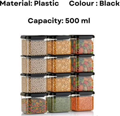 ROMARA Plastic Grocery Container  - 500 ml(Pack of 12, Black)