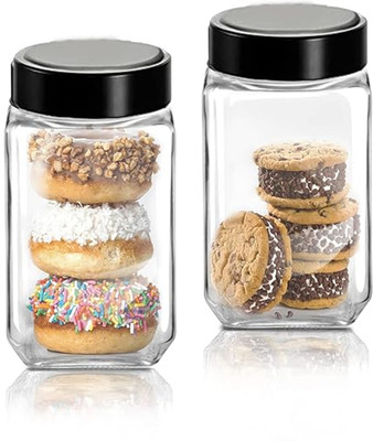 JIGSHTIAL Glass Utility Container  - 1000 ml(Pack of 2, Black)