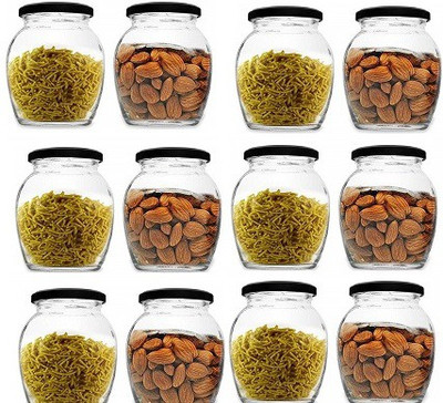 Adhunyk Glass Grocery Container  - 400 ml(Pack of 12, Black)