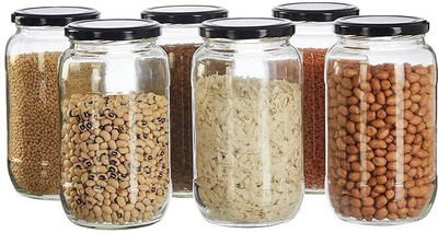 HANUMAN TRADINGS CO Glass Grocery Container  - 1000 ml(Pack of 6, Transparent)