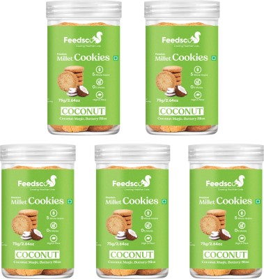 Feedsco Millet Coconut Cookies - Multigrain, Premium Healthy Snack (Each Pack 75g) Cookies Biscuit(5 x 75 g)