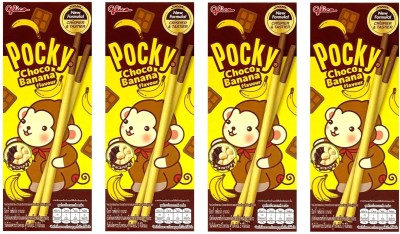 Pocky Sticks Chocolate Banana with Banana Flavor Coated Plain Biscuit(4 x 25 g)