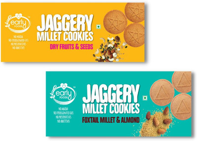 Early Foods Assorted Pack of 2 - Foxtail Almond & Dry Fruit Jaggery Cookies X 2, 150g each Cookies Biscuit(2 x 150 g)