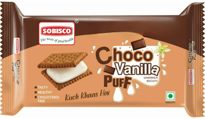 SOBISCO Choco Vanilla Puff Sandwich Cream Biscuits Cream Sandwich Biscuit(10 x 60 g)