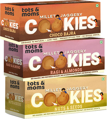 TOTS AND MOMS Millet & Jaggery Cookies | Ragi & Almonds | Nuts & Seeds | Choco Bajra Cookies Biscuit(3 x 150 g)