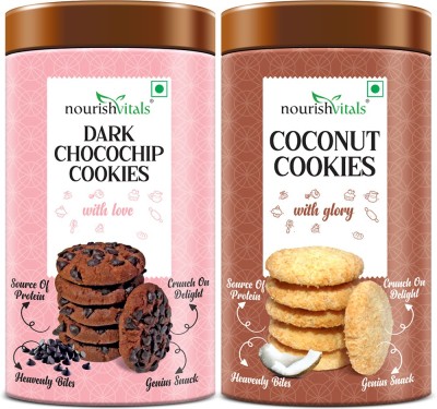 nourishvitals Dark Chocochip Cookies + Cocount Cookies, Heavenly Bites, Source of Protein Cookies Biscuit(2 x 120 g)