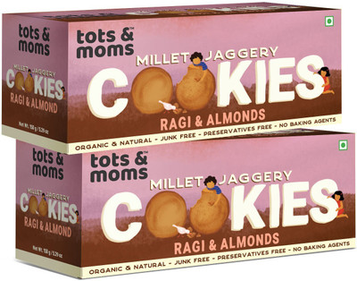 TOTS AND MOMS Millet & Jaggery Cookies| Ragi & Almonds | Pack of 2 Multi Grain Biscuit(2 x 150)