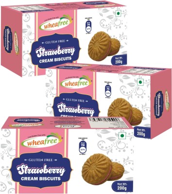 wheafree Gluten free Strawberry Cream Biscuits Pack of 3 Cream Filled Biscuit(3 x 200 g)