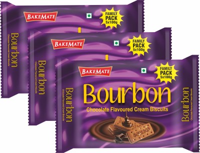 BAKEMATE Bourbon Cream Biscuits with Chocolate| Biscuits Family Pack Cream Sandwich Biscuit(3 x 500 g)