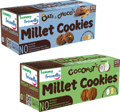 TummyFriendly Foods Ragi Millet Cookies-Coconut, OatsChoco. Healthy Biscuits for Kids, Baby & Adults Cookies Biscuit(2 x 75 g)