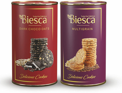 Biesca Dark Choco Oats Cookies 160g and Multigrain Cookies 170g (Combo Pack) Cookies Biscuit(2 x 165 g)