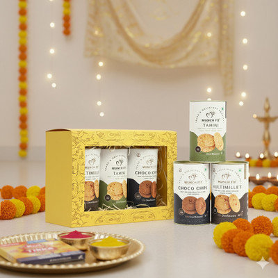 MUNCHFIT Healthy Cookies Gift Hamper for Bhai Dooj| Cookies of 3 Varieties Cookies Biscuit(3 x 125 g)
