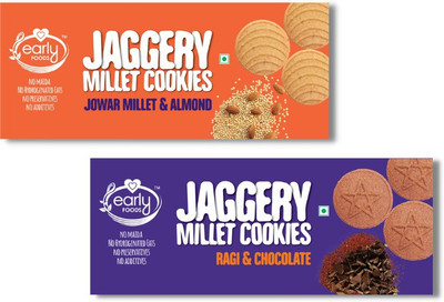 Early Foods Assorted Pack of 2 - Jowar & Ragi Choco Jaggery Cookies X 2, 150g each Cookies Biscuit(2 x 150 g)
