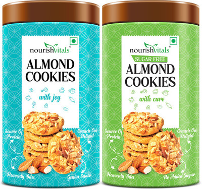 nourishvitals Almond Cookies + Sugar Free Almond Cookies, Heavenly Bites, Source of Protein Cookies Biscuit(2 x 120 g)