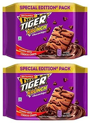 BRITANNIA Tiger Krunch Chocochips Biscuits Combo Plain Biscuit(2 x 200 g)