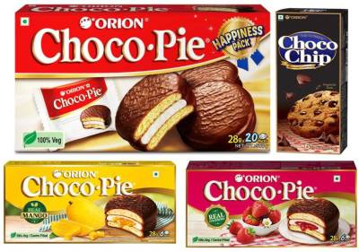 ORION Chocolate Delight Box -Original, Mango, Strawberry Choco Pie & Choco Chip Cookie Bakery Biscuit