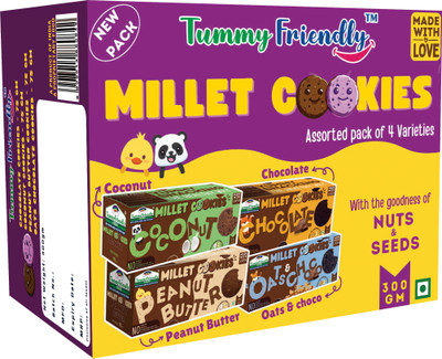 TummyFriendly Foods Ragi Millet Cookies - Assorted. Healthy Biscuits for Kids, Babies & Adults Cookies Biscuit(4 x 75 g)