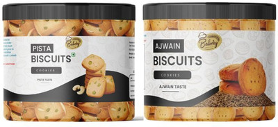 THE HERBS PLANET Combo Pack of Biscuits | Pista Biscuit and Ajwain Biscuit |Vegetarian Cookies Assorted Biscuit(2 x 200 g)