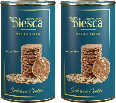 Biesca Ragi & Oats Cookies Sugar Free Cookies with Organic Ragi Flour, Jumbo Oats Cookies Biscuit(2 x 180 g)