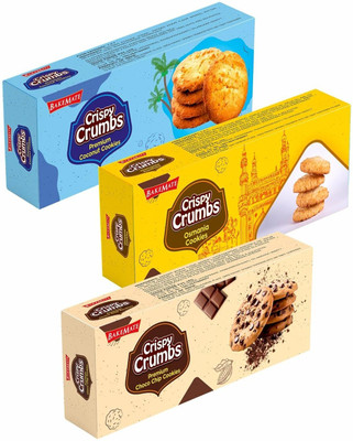 BAKEMATE Crispy Crumbs Combo Pack 225g|Coconut | Choco Chip | Osmania Cookies Cookies Biscuit(3 x 75 g)