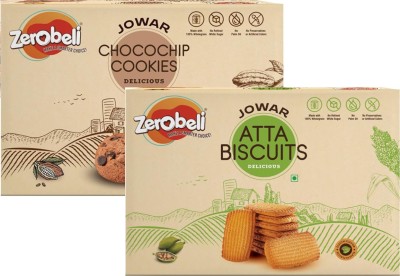 Zerobeli Combo of Jowar Atta Biscuits Elaichi Flavour (375g) & ChocoChip Cookies (250g) Cookies(2 x 312.5 g)