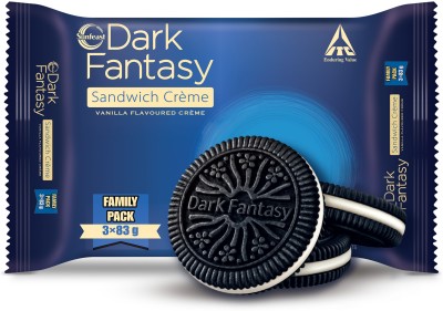 Sunfeast Dark Fantasy Vanilla Cr�me, Dark Crunchy Biscuit with Smooth Vanilla Cr�me Cream Filled(249 g)