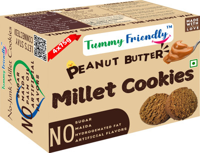 TummyFriendly Foods Ragi Millet Cookies - Peanut Butter. Healthy Biscuits for Kids, Babies & Adults Cookies Biscuit(4 x 18.75 g)