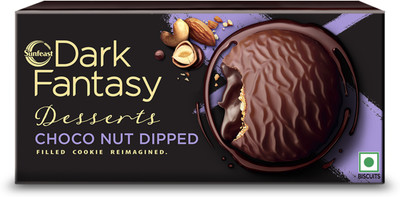 Sunfeast Dark Fantasy Choco Nut Dipped Cookie, Choco Filled With Hazelnuts Cream Filled Biscuit(100 g)