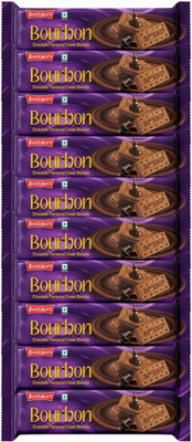 BAKEMATE Bourbon Chocolate Flavored Cream Filled Biscuits |Cookie Biscuits Pack Cream Sandwich Biscuit(10 x 135 g)