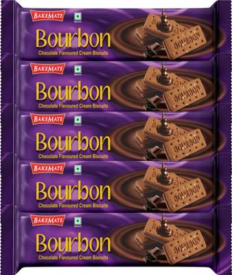 BAKEMATE Bourbon Chocolate Flavored Cream Filled Biscuits (135G X 5 Pc) Cream Sandwich
