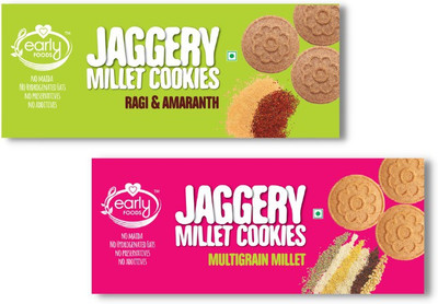 Early Foods Assorted Pack of 2 - Multigrain Millet & Ragi Amaranth Jaggery Cookies X 2 Cookies Biscuit(2 x 150 g)