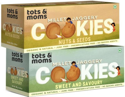 TOTS AND MOMS Healthy & Nutritional Millet & Jaggery Cookies pack of 2 |Nuts & Seeds| Sweet & Savory| 150 gm each Multi Grain Biscuit(2 x 150 g)