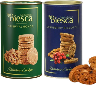 Biesca Crispy Almonds Cookies with Butter & Premium Handmade Cranberry Biscotti Cookies Cookies Biscuit(2 x 162.5 g)