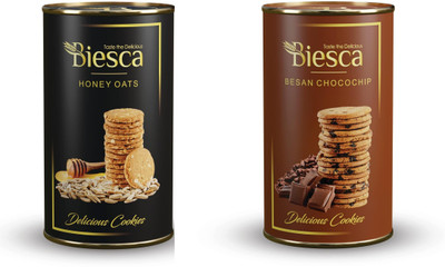 Biesca Natural HoneyOatsCookies 185g and Besan ChocochipCookies 170g (Combo Pack)Cookie Cookies Biscuit(2 x 177.5 g)