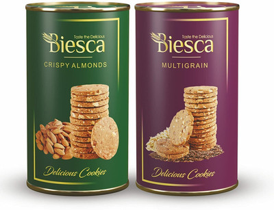 Biesca Crispy Almonds Cookies 190g and Multigrain 170g (Combo Pack) Cookies Biscuit(2 x 180 g)