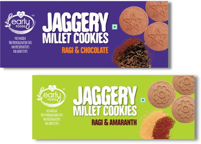 Early Foods Pack of 2 - Ragi Amaranth & Ragi Choco Jaggery Cookies X 2 Cookies (300 g) Cookies Biscuit(2 x 150 g)