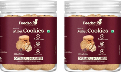 Feedsco Millet Oatmeal & Raisins Cookies - Multigrain, Premium Healthy (Each Pack 200g) Cookies Biscuit(2 x 200 g)