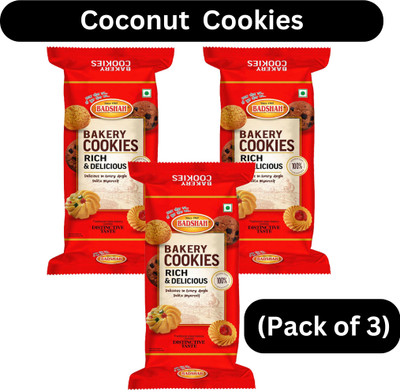 BADSHAH MILK RUSK Coconut Cookies Biscuit Combo Pack of 3 (250gm X 3) 750gm Tea Time Snack Cookies Biscuit(3 x 250 g)
