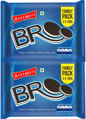 BAKEMATE Bro Choco Vanilla Sandwich Biscuits Family Pack of 2|Biscuits ComboPack Cream Sandwich Biscuit(2 x 500 g)