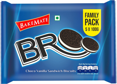 BAKEMATE Bro Biscuits Family Pack (5 X 100g) Cream Sandwich Biscuit(5 x 100 g)