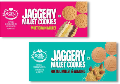 Early Foods Assorted Pack of 2 - Foxtail Almond & Multigrain Jaggery Cookies X 2, 150g each Cookies Biscuit(2 x 150 g)