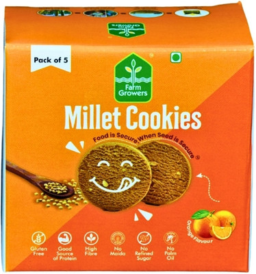 FarmGrowers Jowar Millet Cookies – Orange Flavour | Healthy Eggless Snack Cookies Biscuit(150 g)