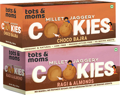 TOTS AND MOMS Millet & Jaggery Biscuits | Ragi & Almonds and Choco Bajra Cookies Biscuit(2 x 150 g)