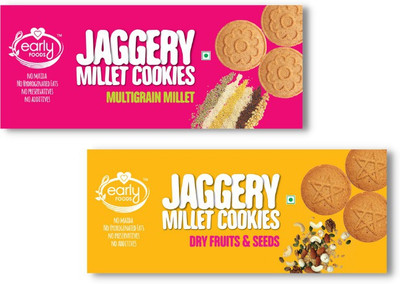 Early Foods Assorted Pack of 2 - Dry Fruit & Multigrain Millet Jaggery Cookies X 2,150g each Cookies Biscuit(2 x 150 g)