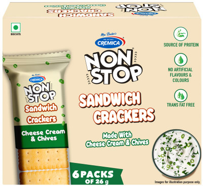 MRS. BECTOR'S CREMICA Non Stop Sandwich Crackers Cheese Cream & Chives Cookies Biscuit(6 x 26 g)