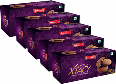 BAKEMATE Choco Xtacy- Choco Filled Cookies 300g | Cookies with Rich Chocolate Cream Pack Cookies Biscuit(5 x 60 g)