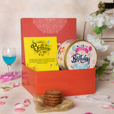 Cookieman Happy Birthday Gift Tin | Cookies & Twilight Chocolate Bar Gift Hamper Cookies Biscuit(400 g)